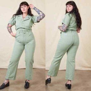Big Bud Press Sage Green Short Sleeve Jumpsuit Size M
